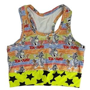 Handmade Tom & Jerry Racerback Sports Bra | Cartoon Cotton Yoga Bralette - Small